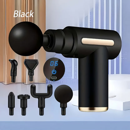 Compact Massage Gun with Digital Control Display, Multiple Pictured Heads and Four Color Options