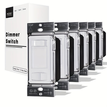 MOES Slide Dimmer Light Switch 3-Way & Single Pole No Neutral Wire, 600W Max, Compatible with LED CFL Incandescent Halogen
