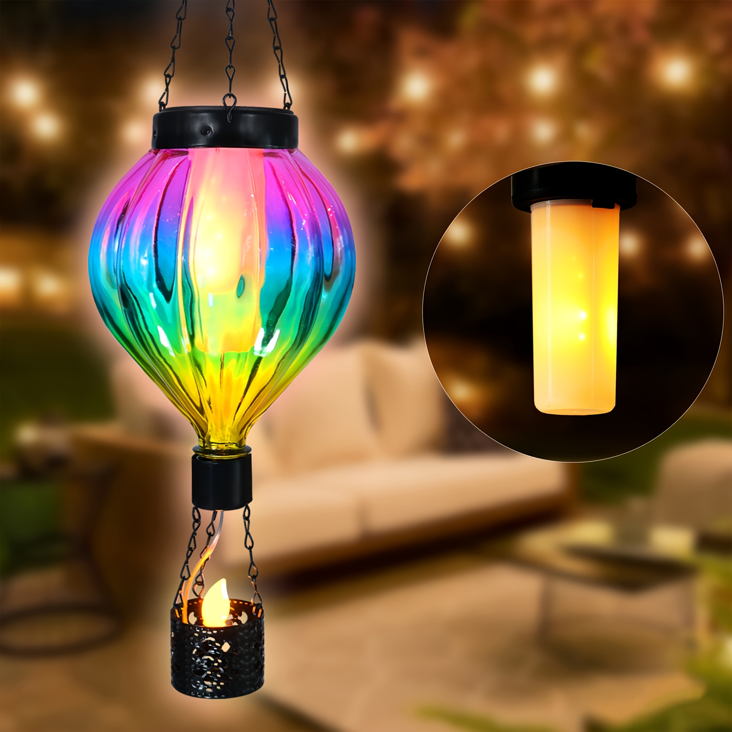 Solar Hot Air Balloon Lantern Garden Light, Flame Effect Decor