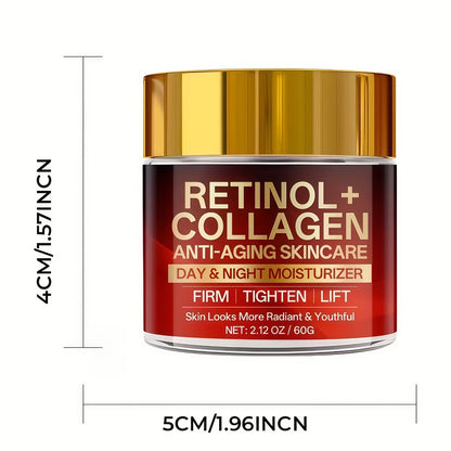 Two-Jar Day and Night Face Moisturizer Set with Retinol + Collagen Package Label and 60 g Jars