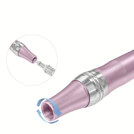 Microneedling Pen Electric 6-Speed Wireless Derma Pen 0.25mm Aluminum Alloy Cordless Skin Needling Device USB Rechargeable with 50 Replacement Heads for Face & Scalp Collagen Induction