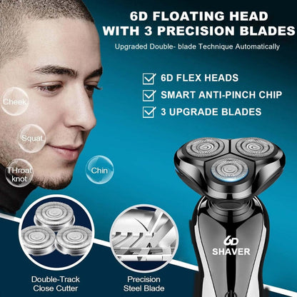 Electric Shaver for Men 3-in-1 Cordless Rechargeable 360° Floating Rotary – Beard Trimmer, Nose Hair Trimmer & Face Shaver with LED Display, 90-Min Battery & USB Charging, Black