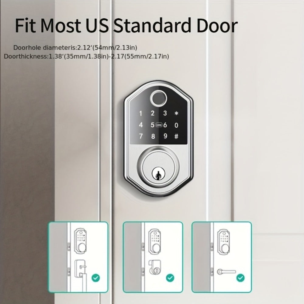Anti-Peep Keypad Door Lock with Fingerprint & Auto-Lock - Biometric Smart Lock, IC Card Option, Keyless Entry for Home, Bedroom, Office & Apartment, Easy DIY Install, Black & Silver