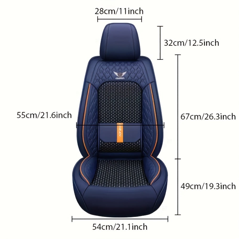 Car Seat Covers 3D Diamond-Embroidered Faux Leather with Two-Front or Five-Seat Set Options