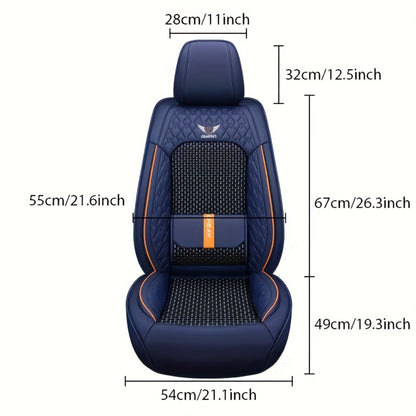 Car Seat Covers 3D Diamond-Embroidered Faux Leather with Two-Front or Five-Seat Set Options