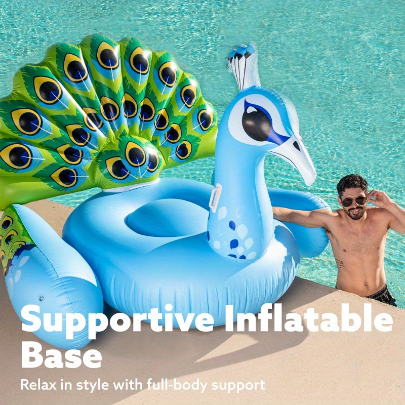Inflatable Pool Float Giant Peacock Water Raft 66 Inch 2 Person Thick PVC Summer Outdoor Swimming Pool Party Lounger for Adults Kids