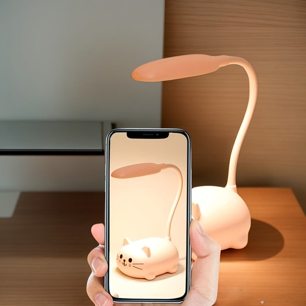 Night Light Mini Animal Desk Lamp with Flexible Neck, USB Rechargeable Power and Five Bunny or Cat Style Options