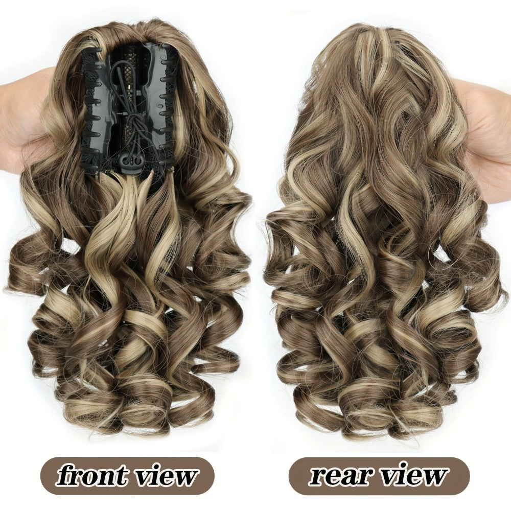 Hair Extensions Curly-Wave 14-Inch Synthetic Ponytail with Claw Clip and Four Color Style Options