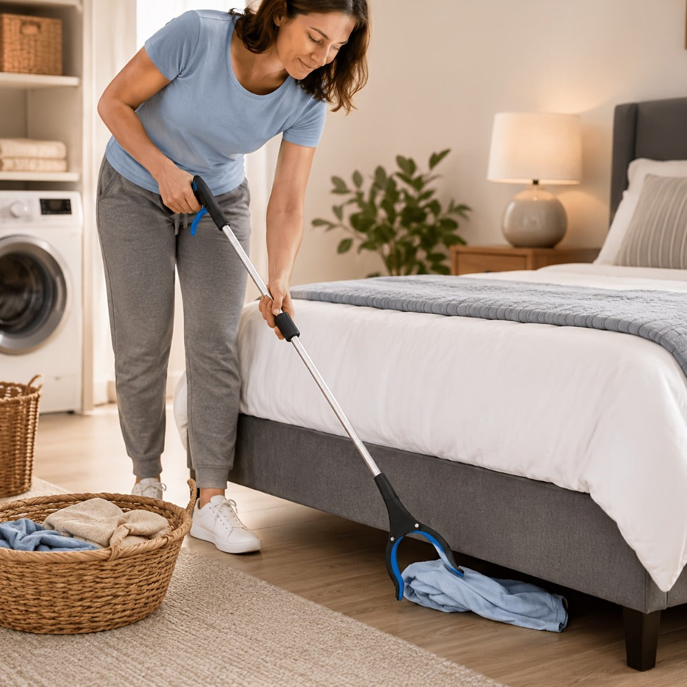 Foldable Reacher Grabber Tool with Magnetic Tip, 34-Inch Extended Reach and Blue Trigger Handle