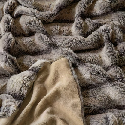 Double-Layer Faux Rabbit Fleece Blanket in Grey, Khaki or Beige with Five Sizes from Small Throw to King