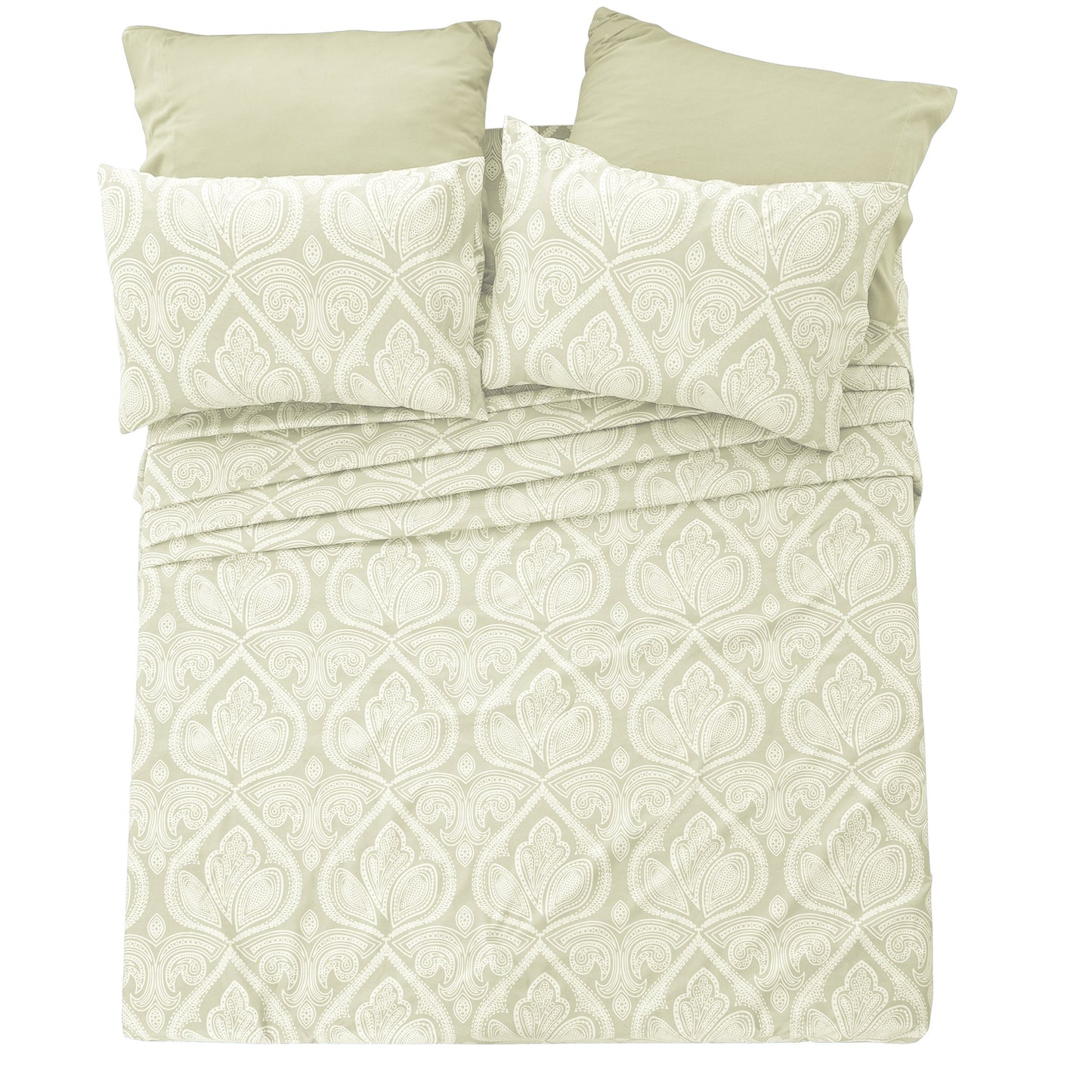 Bed Sheet Set 6-Piece Paisley Brushed Microfiber with 16-Inch Pocket and Six Size Families