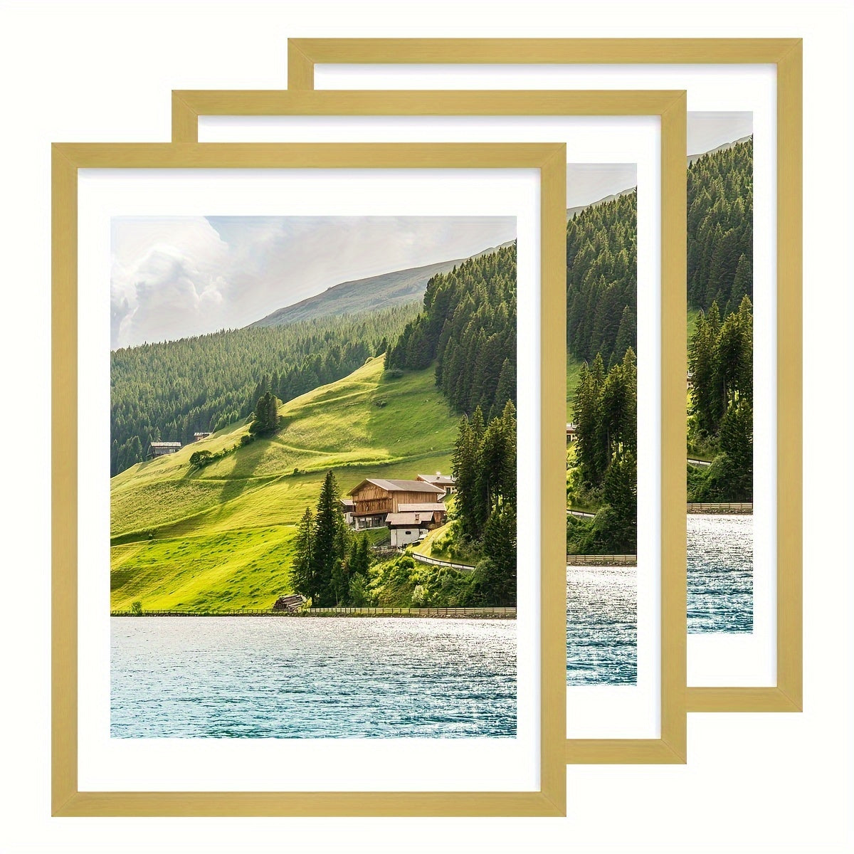 Three-Piece 12 x 16-Inch Wall Picture Frame Set in Black, White, Gold and Four Wood-Tone Finishes