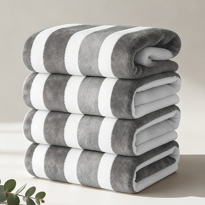 Microfiber Bath Towel Set No Hair Loss - Ultra Soft Highly Absorbent Quick Dry Two-Color Striped | 1 or 4 Pack | 27x55in | Slate Gray Berry Red Pine Green Multi | Beach Spa Gym Home Bathroom