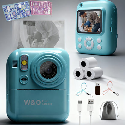 Kids Instant Print Digital Camera 1080P with 2.4" Screen, 3 Rolls Print Paper & 32GB Card – Cute Photo Camera Gift for Girls & Boys Ages 3-12, Pink / Blue