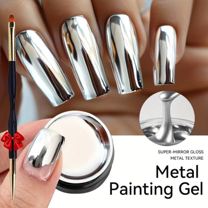 Metallic Silver Nail Art Painting Gel in 7ml LILYCUTE Jar with Fine Detail Brush for Lines and Floral Patterns