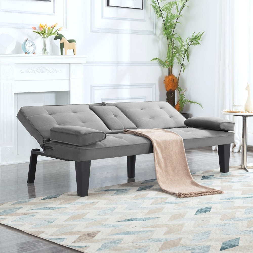 65-Inch Foldable Futon Sofa Bed with Fold-Out Lounger and Solid Wood Construction detail image - detail view 11