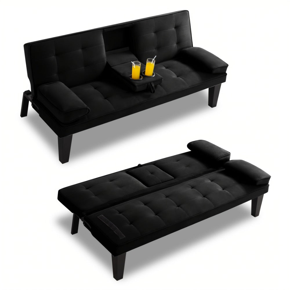 65-Inch Foldable Futon Sofa Bed with Fold-Out Lounger and Solid Wood Construction detail image - detail view 3