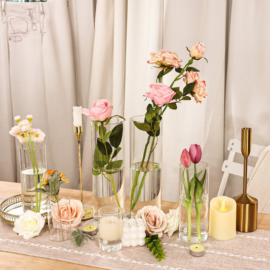Glass Cylinder Vases Set 18pcs 24pcs - 3 Sizes 4in 8in 12in Tall Clear Candle Holders for Wedding Centerpieces Party Table Decor Halloween Decorations Flower Vase Home Decor