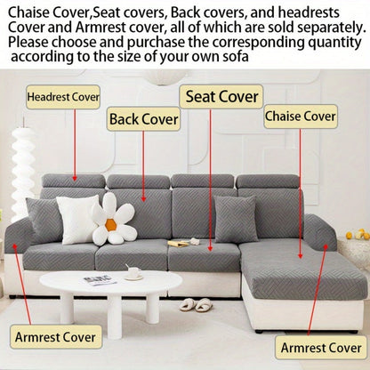 Sofa Cover, Deep Gray Stretch Seat and Chaise Slipcover with Elastic-Band Edge in Six Size Options