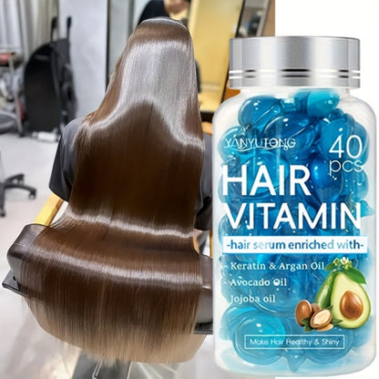 Hair Oil Capsules 40pcs — Keratin Hair Vitamin Essence with Moroccan Argan Oil, Avocado Oil & Jojoba Oil | No-Rinse Deep Nourishing & Smoothing Treatment for Frizz Control & Shine | All Hair Types