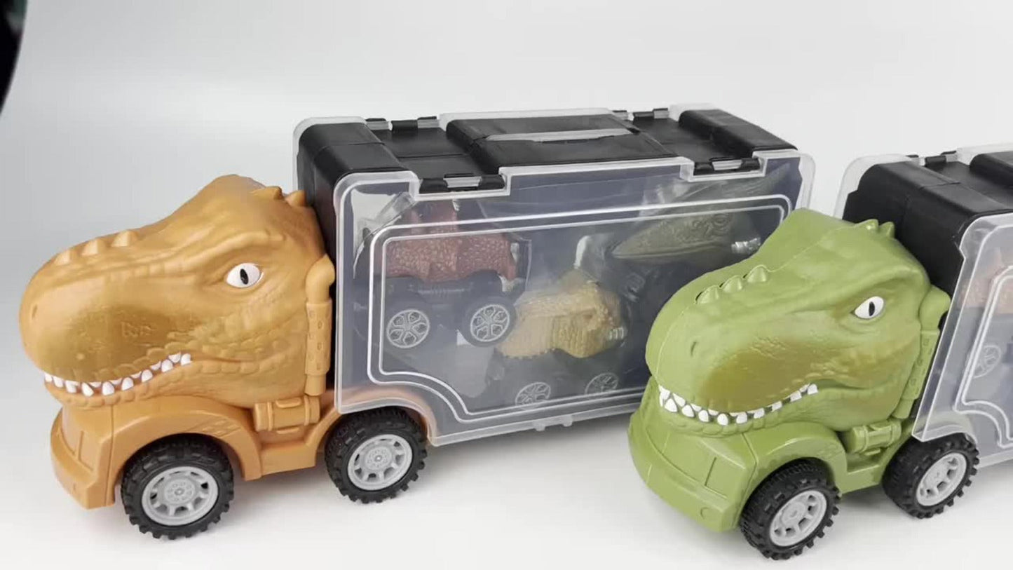 T-Rex Dinosaur Carrier Truck Playset with Mini Cars, Figures and Standard or Upgraded Package Options