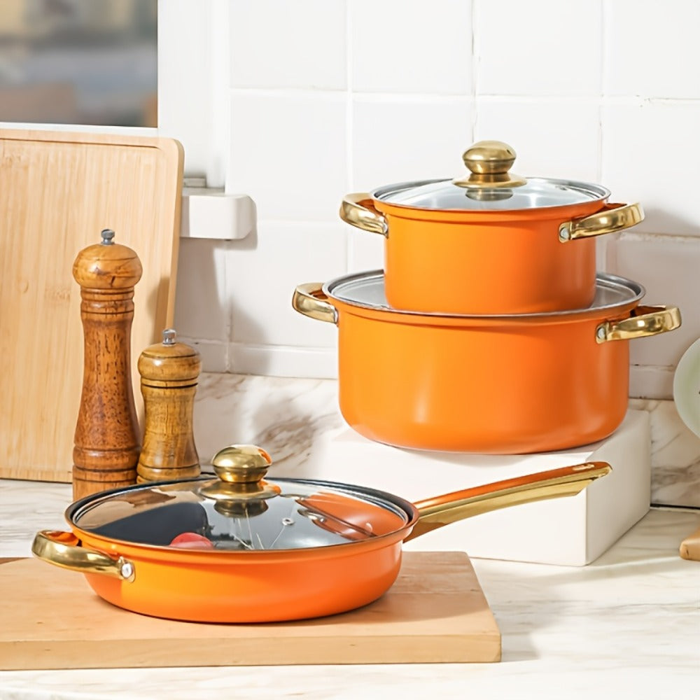 Non-Stick Cookware Set Pots and Pans 10 & 12 Piece – Heat-Resistant Frying Pan, Saucepan & Stewpot | Honeycomb Coating Stainless Steel Kitchen Cooking Set for All Stoves | Stylish Durable Multifunctional