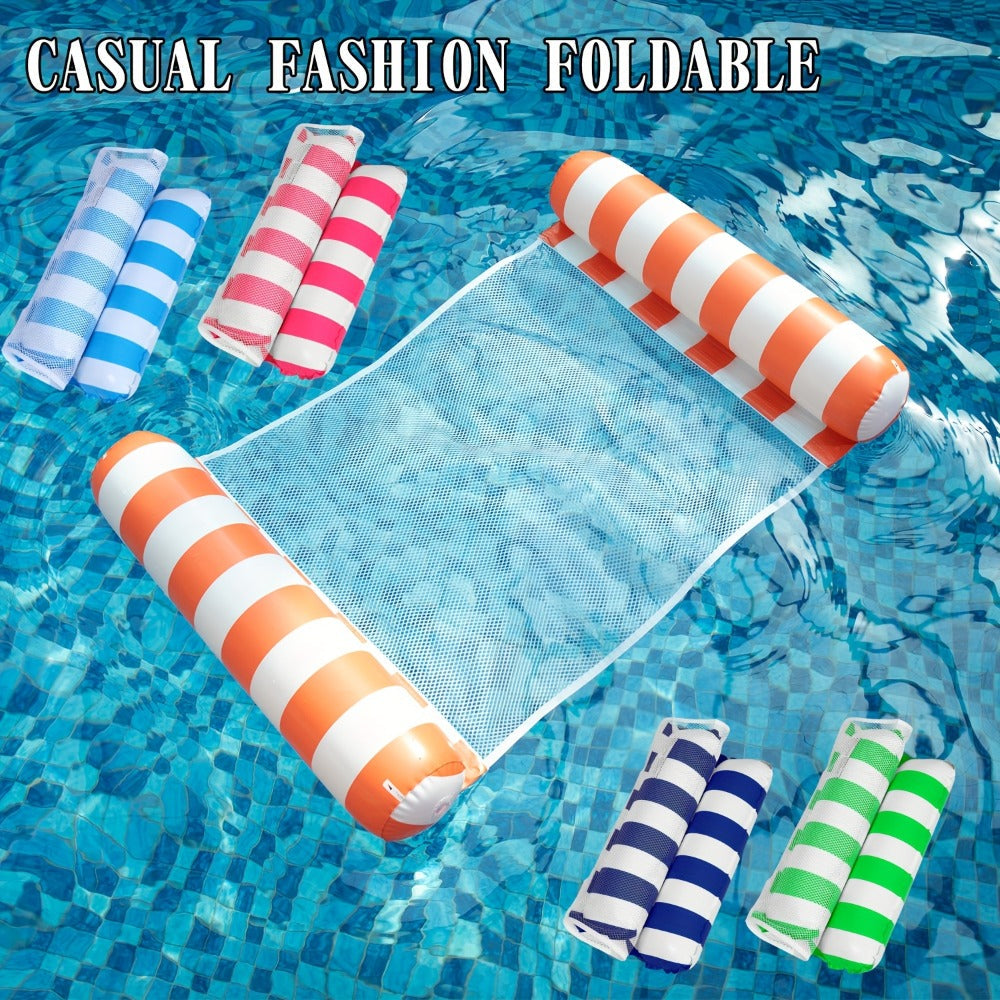 Striped Inflatable Pool Float Hammock Set with Mesh Center and Three-, Eight- or Five-Color Pack Options