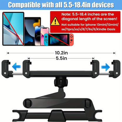 Car Headrest Tablet Mount 2-Pack – 360° Rotating Adjustable Holder for iPad & Tablets 5.5–18.4 Inch, Soft Sponge Padding, Portrait & Landscape Modes, Perfect for Kids in Back Seat