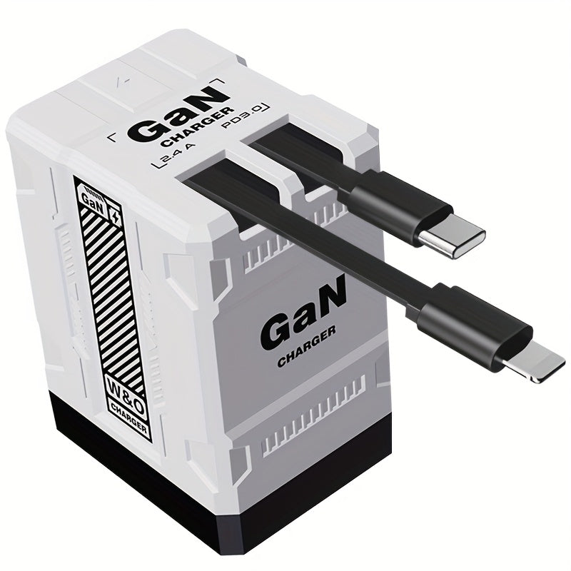 GaN Wall Charger 120W Fast with Retractable Built-In Cable & Foldable Plug – Compact Portable Travel USB-C Adapter for iPhone 17 16 15 14 Pro Max, Samsung Galaxy Ultra, Android Devices, 6 Colors