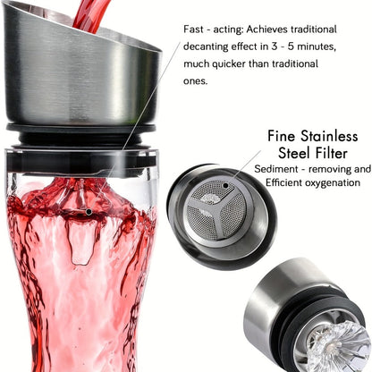 One-Thousand-Milliliter Clear Glass-Style Wine Decanter with Stainless-Steel-Style Aerator