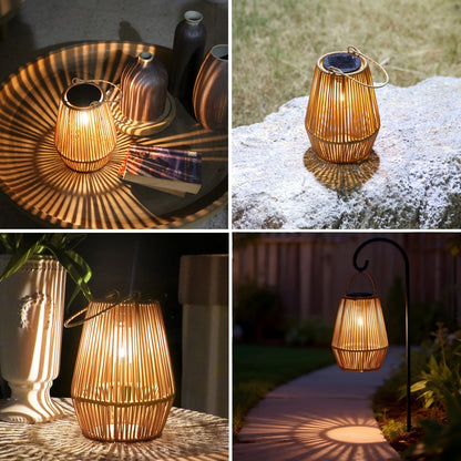 Solar Outdoor Lights Bohemian Bamboo Hanging Lanterns, Warm White, 1/2/4 Piece Sets for Patio Decor