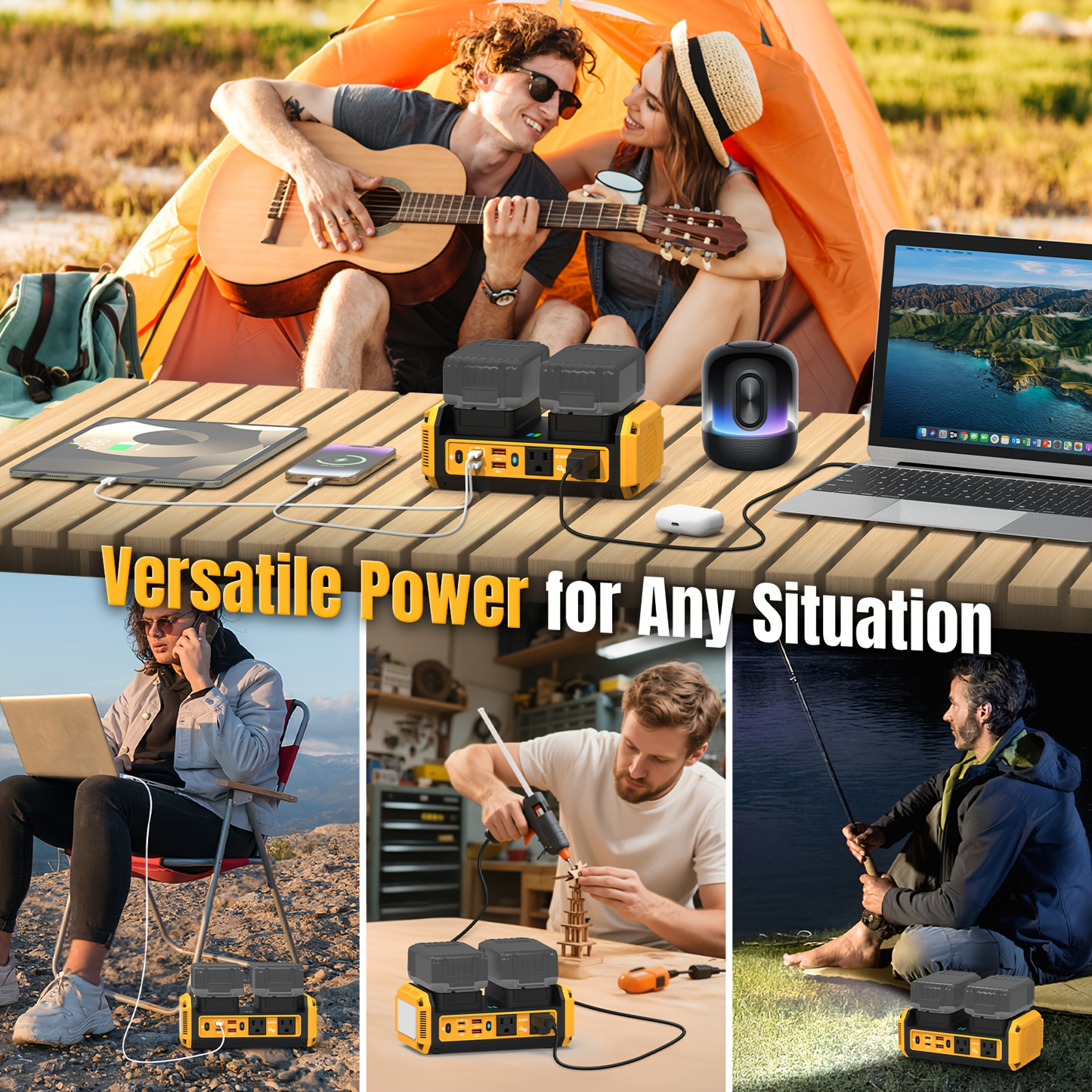 HASEED 350W Pure Sine Wave Power Inverter For DeWalt 20V Battery, 120V AC, 140W PD Fast Charging, Portable Power Station For Camping, Emergency, Outdoor (No Battery)