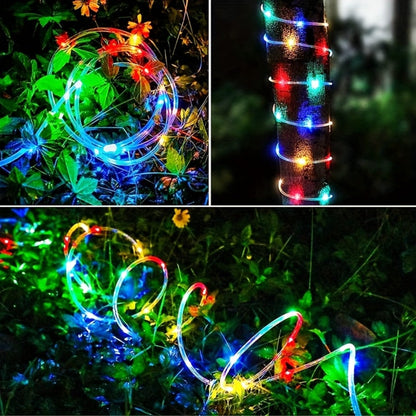 RGB Solar Rope Light with 100 LEDs, 33-Foot Clear Tube and Eight Pictured Lighting Modes for Patio Decor