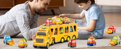 Transport Construction Truck Toy for Boys – 16.9 Inch Large Carrier Truck with 6 Cars, Lights & Sounds, Push & Go Vehicle Playset for Kids Toddlers, Birthday Christmas Gift for Boys Girls