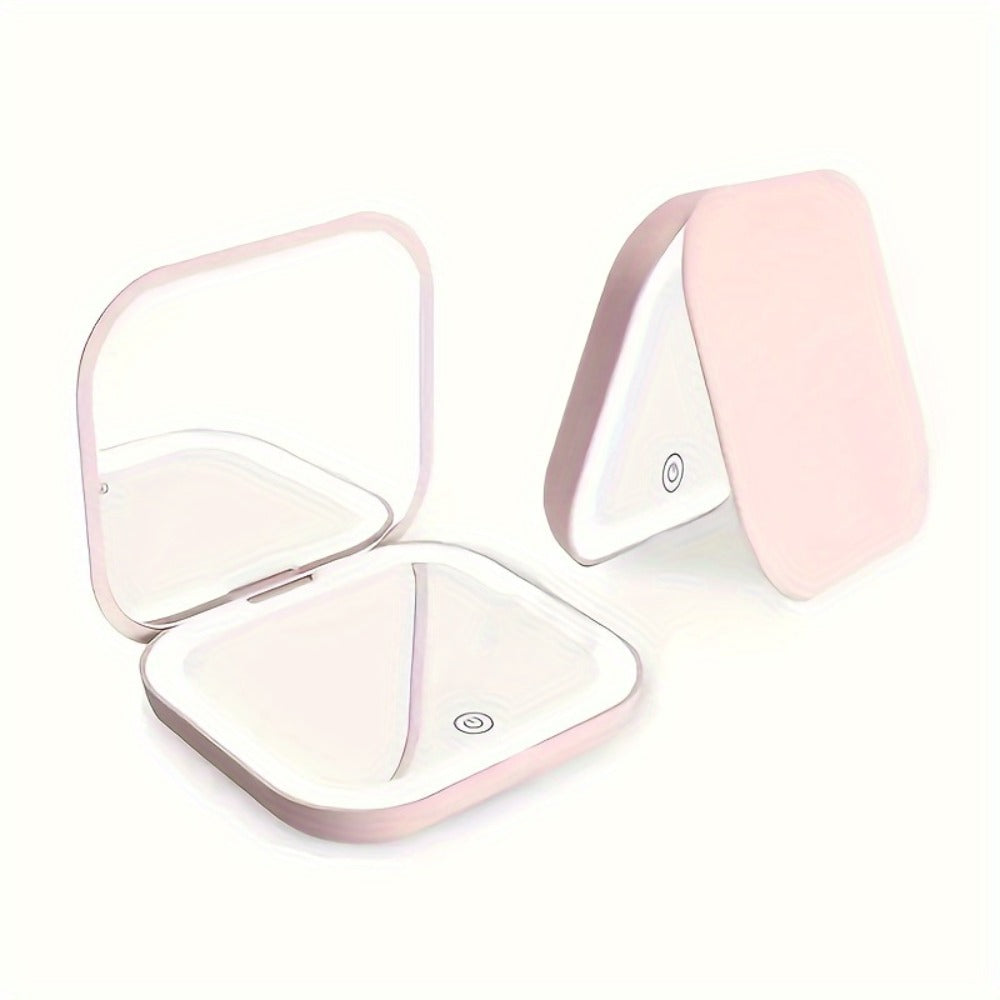 Cute Animal LED Makeup Mirror Foldable Double-Sided 3 Brightness Settings - USB Rechargeable Lighted Handheld Mirror Portable Travel Vanity Mirror for Girls Women Teen Gift