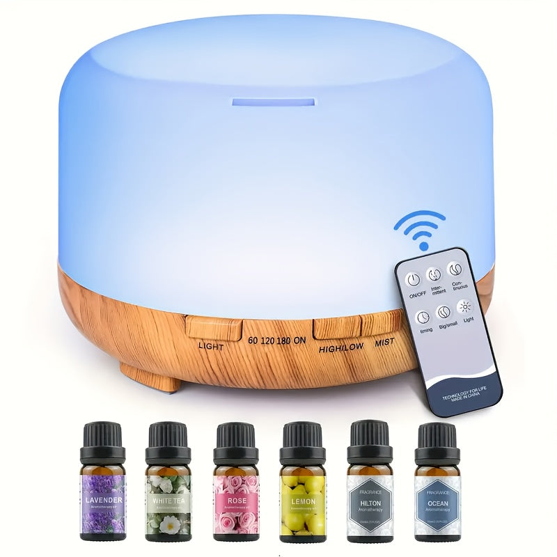 Ultrasonic Essential Oil Diffuser with Remote Control, Seven-Color Light and 300 ml or 500 ml Capacity