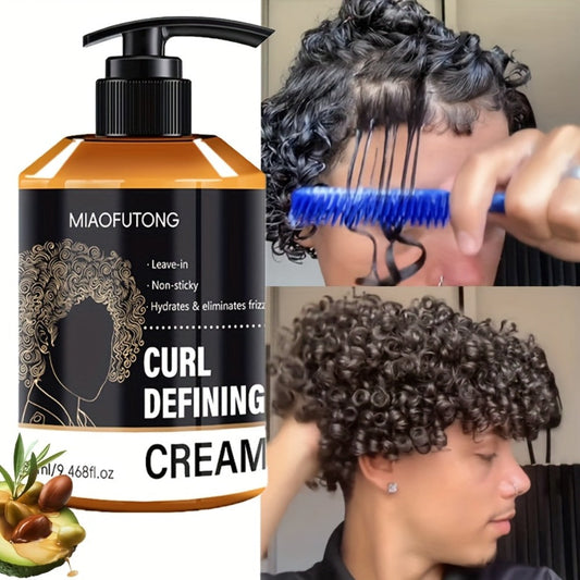 Men's Curl Defining Cream Leave-In Styler with Moroccan Argan Oil Coconut Oil & Shea Butter — Frizz-Free Bouncy Waves Long-Lasting Hold for Curly Wavy Coily Hair 280ml