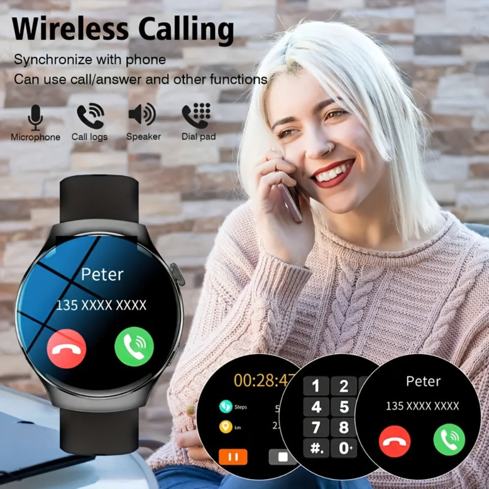 Alarm Smartwatch with Silicone Strap – Wireless Calling, Pedometer, Calorie Tracker, Music Playback, Remote Camera & Multi-Sport Modes – Unisex Men & Women Silver Black