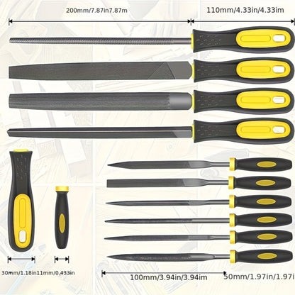 Rasp File Set Premium T12 Forged Alloy Steel - 14/16/17pcs Wood Rasp Set with Flat, Triangular, Semi-Circular & Round Rasps