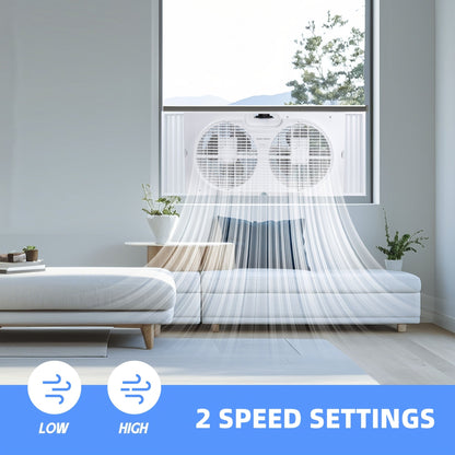 Window Fan 9 Inch Twin Expandable Dual Fan, 3-Speed with Remote Control or Manual Control for Home Cooking, Dining and Outdoor Meals