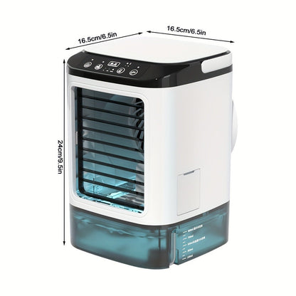 Portable Air Cooler Fan USB Humidifier with Rainbow Ambient Light, 3-Speed Atomization Misting Fan with Large Ice Box and Low Noise, Personal Desktop Cooling Fan Gift for Home, Office and Bedroom