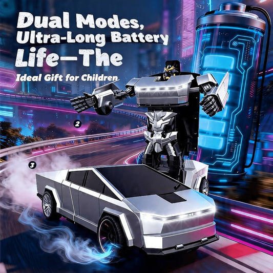 Transforming Robot RC Car 1:18 Scale – One-Button Transform, LED Headlights, 360° Spinning & Drifting Remote Control Toy Car for Boys & Girls, Birthday Christmas Easter Gift, Grey Red Silver