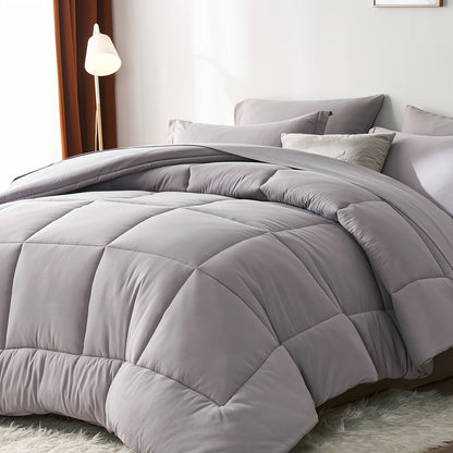 Comforter Set Soft Breathable Microfiber Bed in a Bag with Fitted Sheet Flat Sheet Pillowcases & Shams – All Season Fluffy Checkered Bedding Set Twin Full Queen King