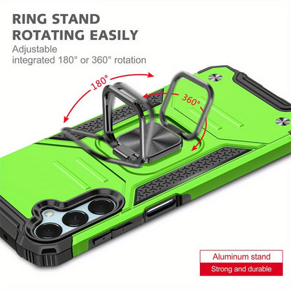 Phone Case Dual-Layer PC and TPU Ring Kickstand Cover with Magnetic Car Mount Plate for Samsung Galaxy A15 5G