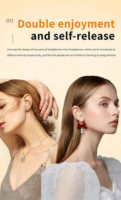 2-in-1 Wireless Earphones Couples Shared Audio Long Battery Life Clear Sound TV Movies Music Running Type-C Charging Condenser Mic Semi-Open iOS Android