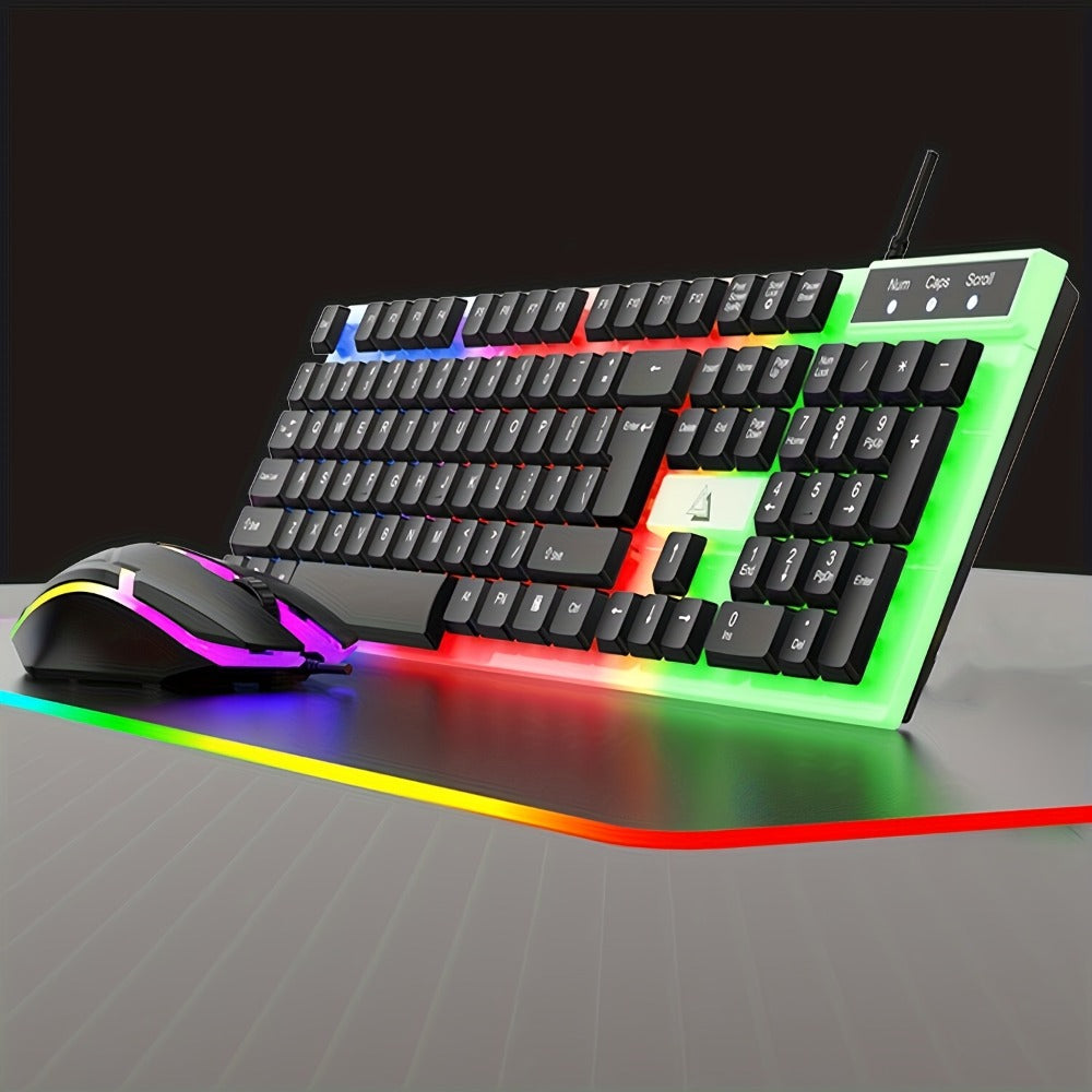 Gaming Keyboard and Mouse Combo Wired Backlit Mechanical-Feel Keys Optical Mouse Ergonomic USB Set for PC Laptop Desktop Home Office Quick Function Keys ABS Build