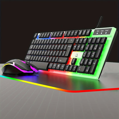 Gaming Keyboard and Mouse Combo Wired Backlit Mechanical-Feel Keys Optical Mouse Ergonomic USB Set for PC Laptop Desktop Home Office Quick Function Keys ABS Build