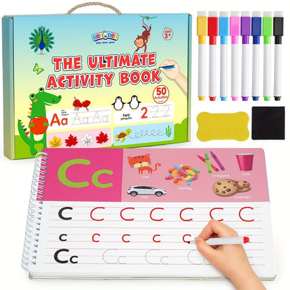 Preschool Busy Book for Toddlers Ages 2-6 – 50 Pages Tracing Writing Drawing Activity Workbook, Kindergarten Readiness Practice Book, Educational Learning Gift for Boys Girls 2 3 4 5 6 Year Old