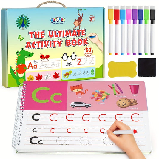 Preschool Busy Book for Toddlers Ages 2-6 – 50 Pages Tracing Writing Drawing Activity Workbook, Kindergarten Readiness Practice Book, Educational Learning Gift for Boys Girls 2 3 4 5 6 Year Old