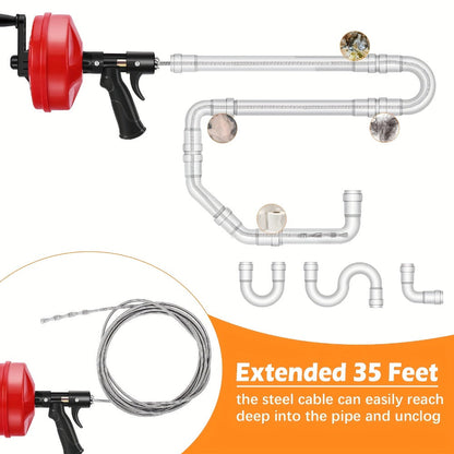 Drain Snake Auger 25ft with Drill Adapter - Manual & Drill-Powered Plumbing Snake, 1/4" Spiral Head for 1-1/4" to 3" Pipes